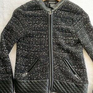 Ann Taylor tweed Sweater Jacket w/ faux leather